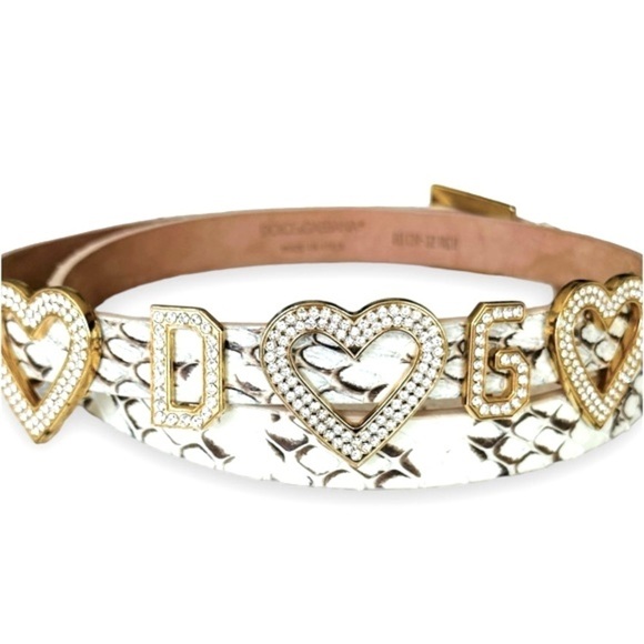 Dolce & Gabbana NWOT Vtg Y2K Phyton Snake Rhinestone Heart LOVE DG Skinny Belt - Picture 11 of 16